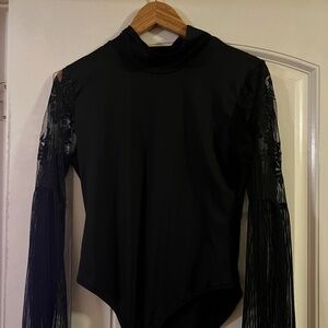 Black Lace Sleeved Bodysuit